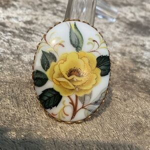 Vintage Oval Yellow Rose Brooch